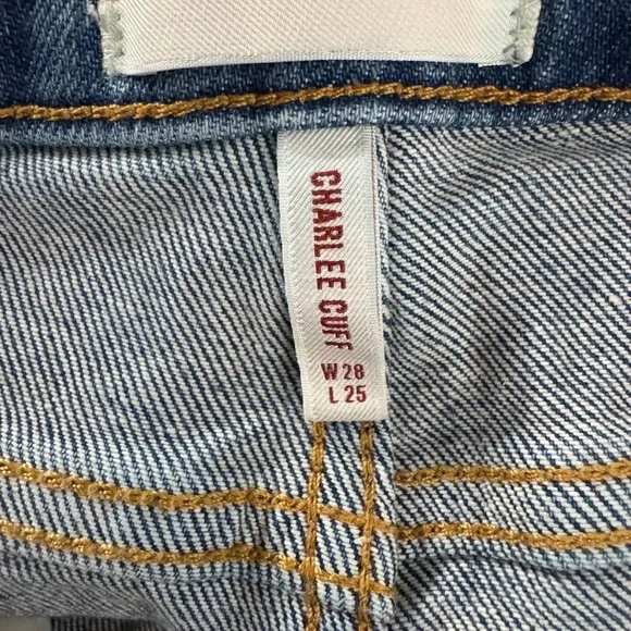 Driftwood Charlee Cuff Jeans Size 28 Floral Embroidered Raw Hem Blue - Picture 6 of 6